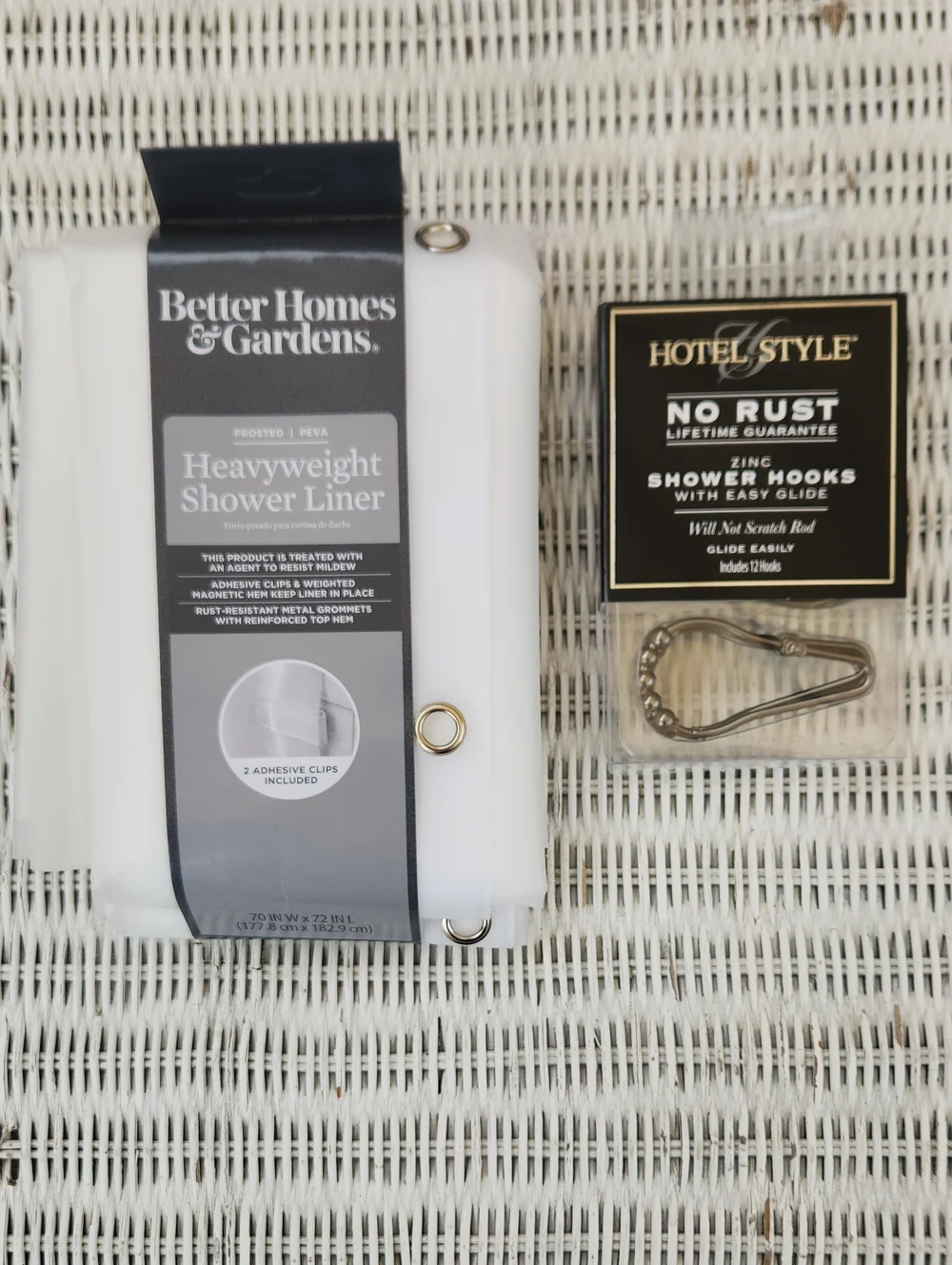 Better Homes And Gardens White Heavyweight Shower Liner & Zinc Shower Hooks Set